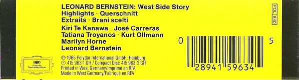 Soundtrack - West Side Story: Highlights (Leonard Bernstein) Cassette Tape