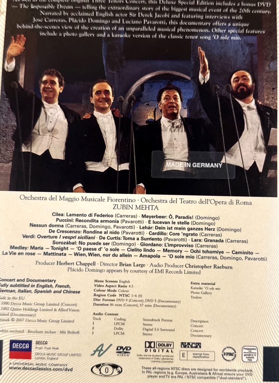 Original Three Tenors Concert + The Impossible Dream Deluxe Ed 2DVD