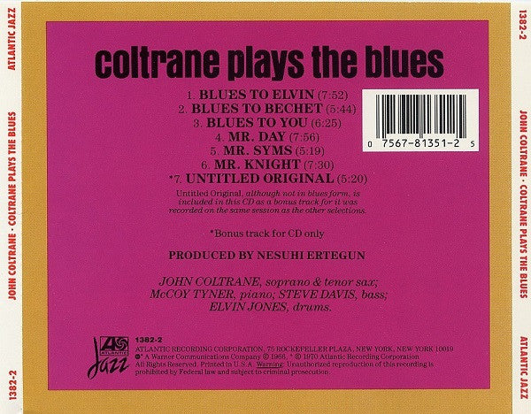 John Coltrane - Coltrane Plays The Blues CD
