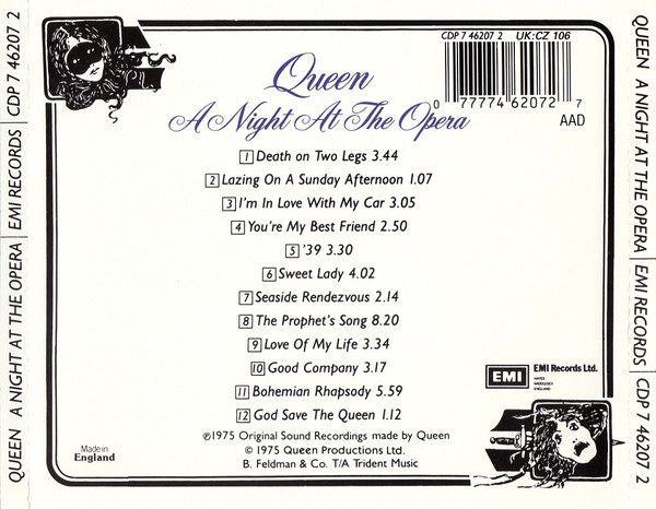 Queen - A Night At The Opera CD (1992, UK)