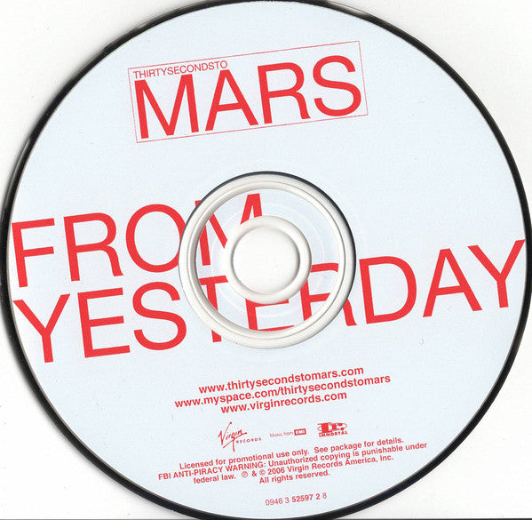Thirty Seconds To Mars – From Yesterday - Promo CD Single