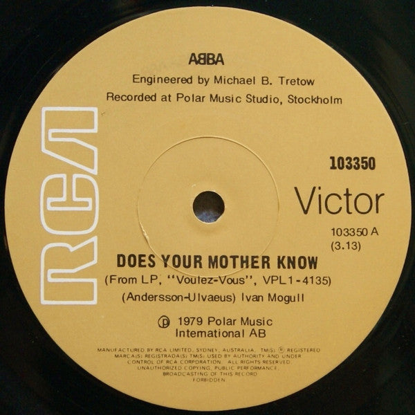 ABBA - Does Your Mother Know / Kisses Of Fire Aust 7" Vinyl Single (Used)