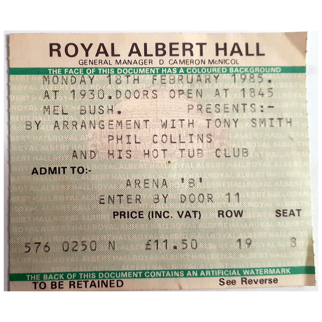 Phil Collins - No Jacket Required Original 1985 Concert Tour Program With Royal Albert Hall Ticket