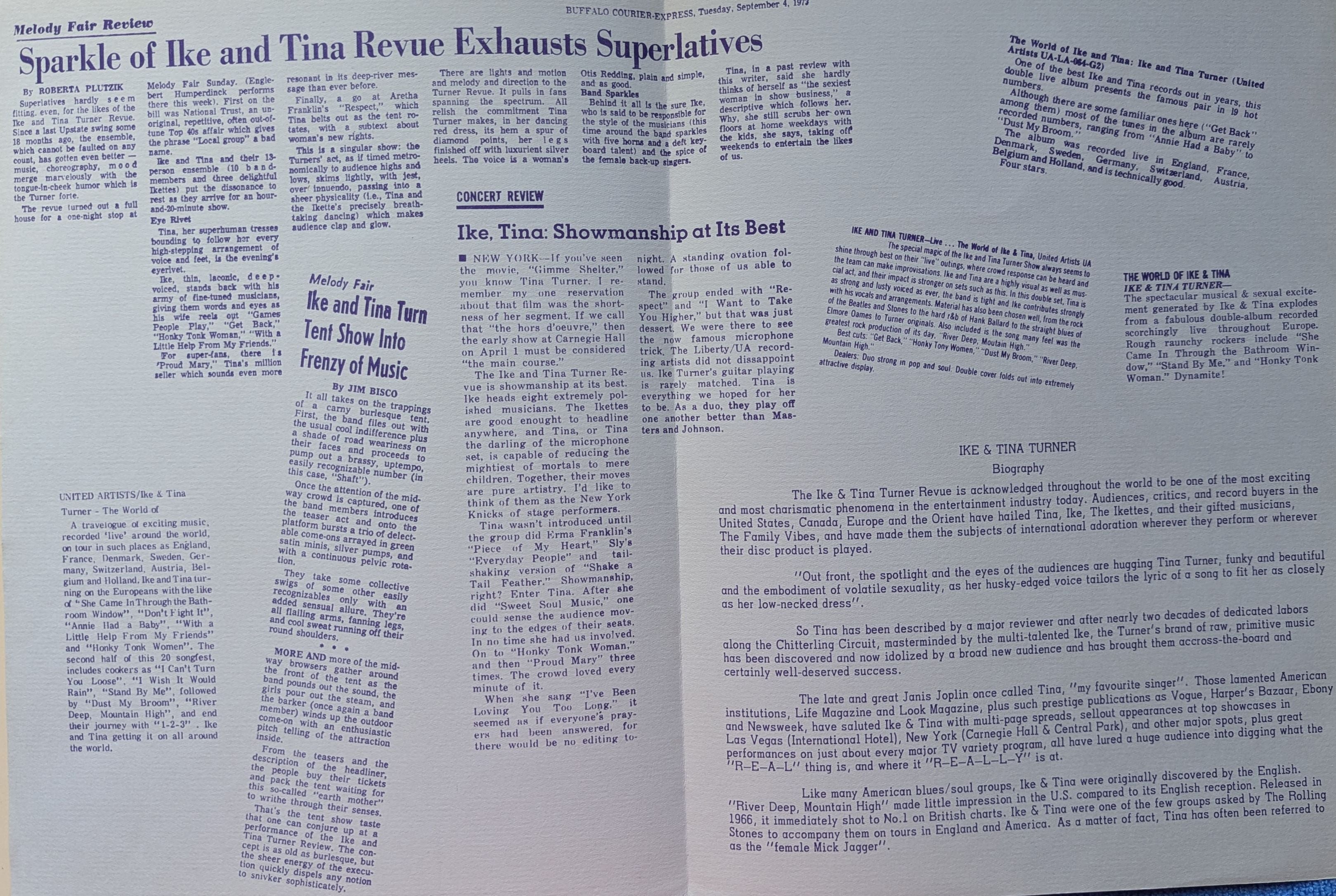 Ike & Tina Turner - Ike & Tina Turner's Revue 1975 Australian Original Concert Tour Program & Press Release