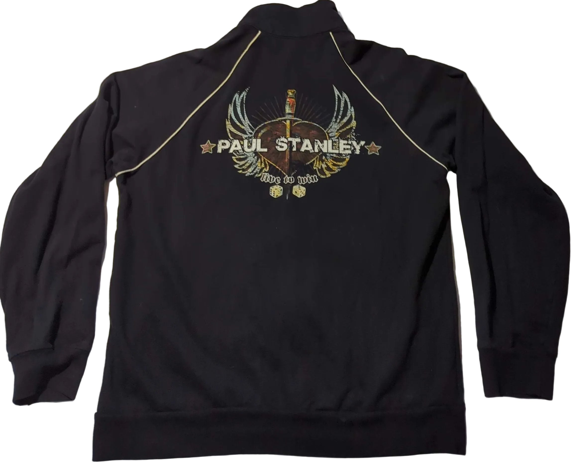 KISS - Paul Stanley Live To Win Vintage Zip-Up Fleecy Lined Long Sleeve Sweatshirt/Jacket Black Size L
