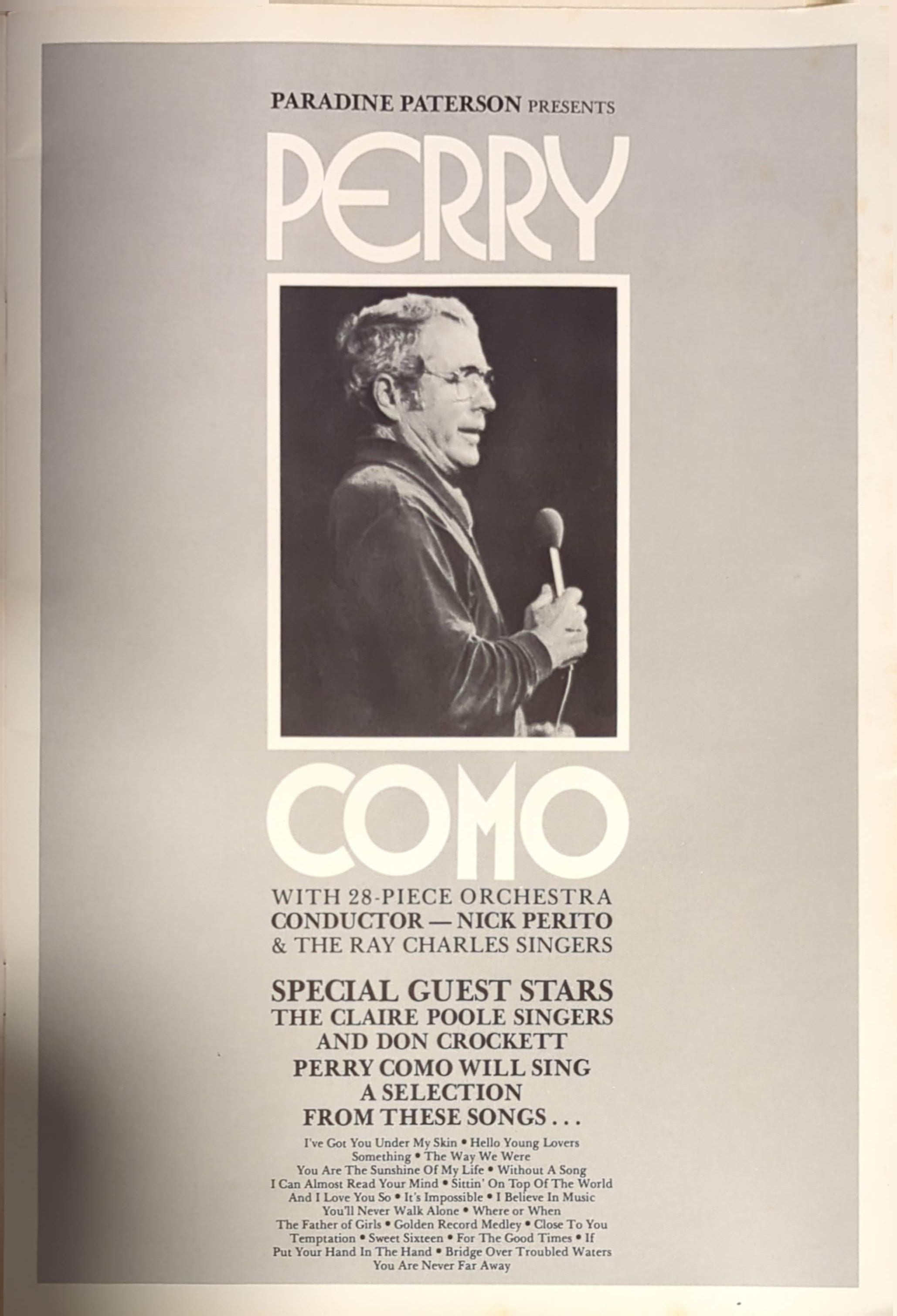 Perry Como - Australian Tour 1976 Original Concert Tour Program
