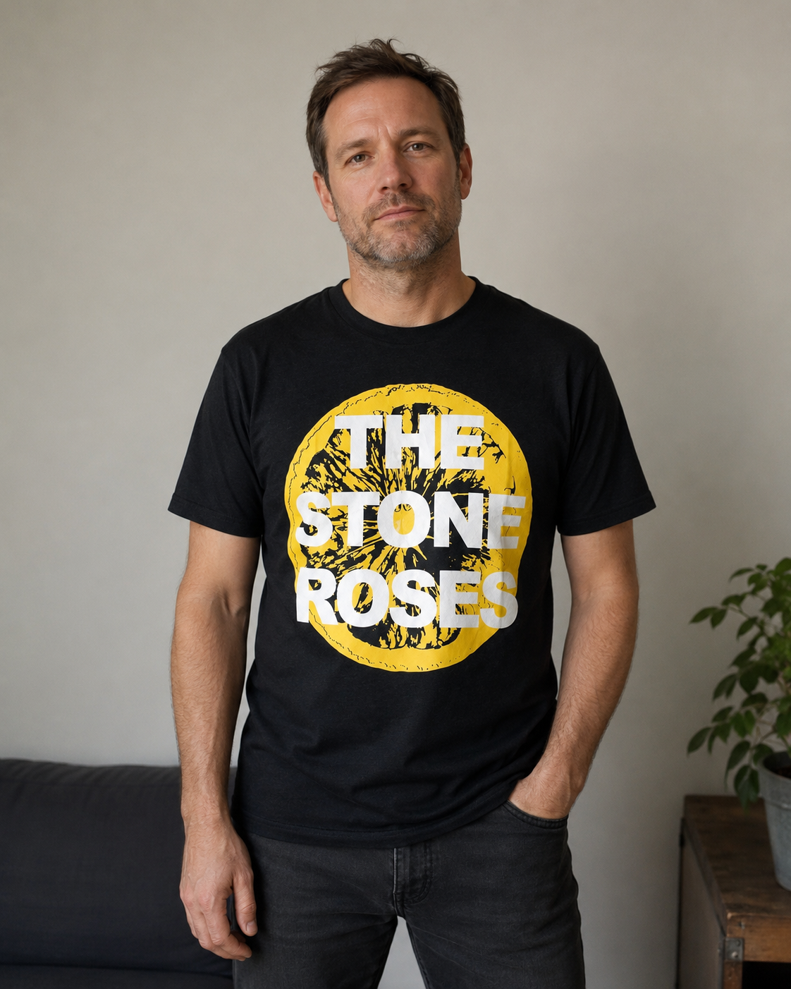 Man wearing Stone Roses T-Shirt