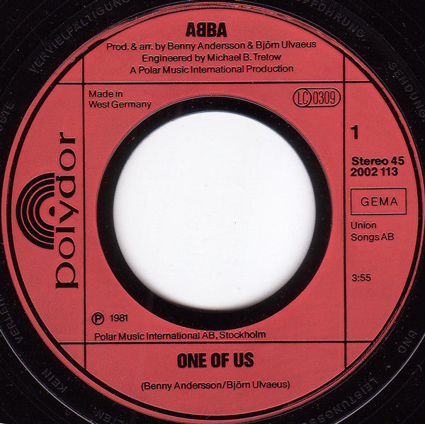 ABBA - One Of Us / Should I Laugh Or Cry 7" Vinyl Single (Used)
