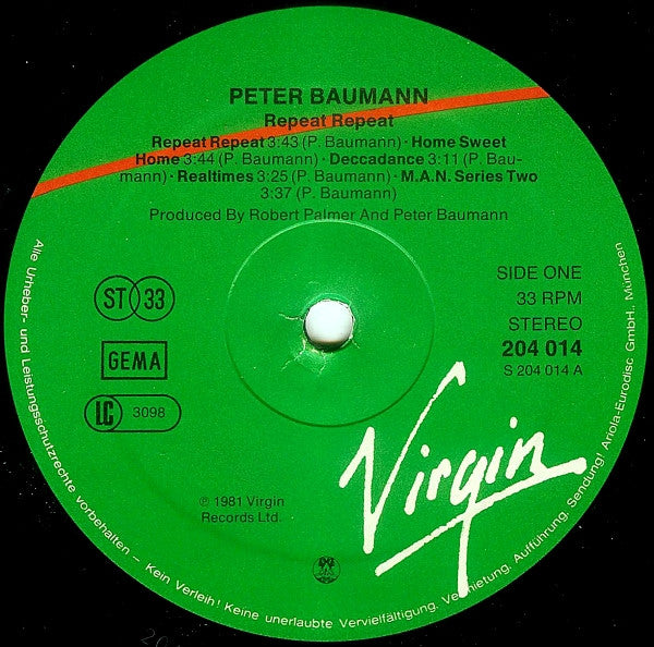 Peter Baumann - Repeat Repeat Vinyl LP (Used)