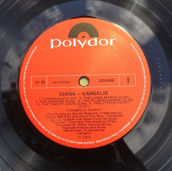 Vangelis - China Vinyl LP (Used)