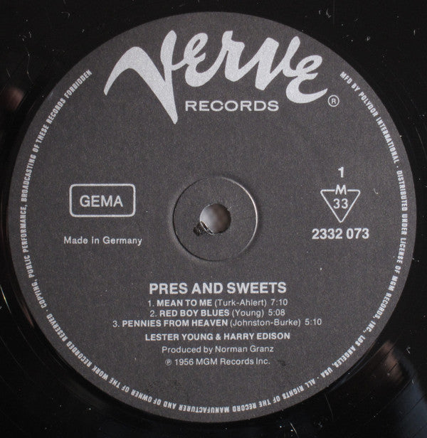 Lester Young & Harry Edison - Pres & Sweets Vinyl LP (Used)