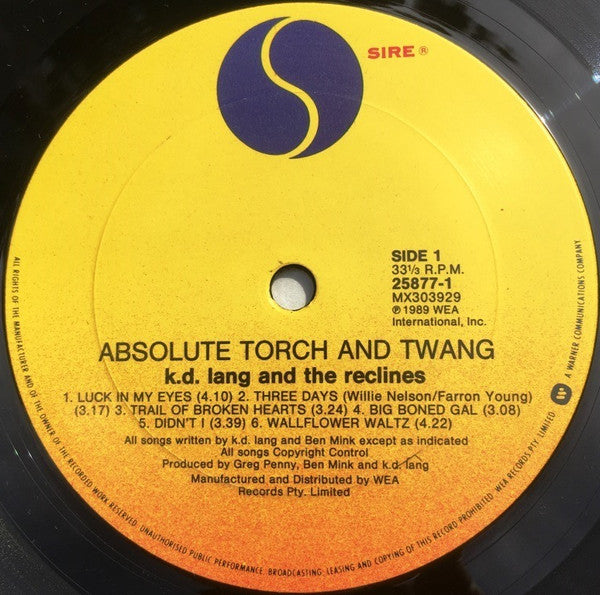 K.D. Lang & The Reclines - Absolute Torch & Twang Vinyl LP (Used)