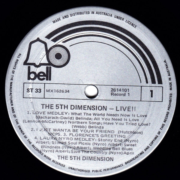 Fifth Dimension - Live!! Vinyl 2LP (Used)