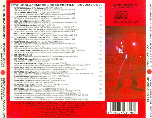 Ritchie Blackmore - Connoisseur Rock Profile Volume One (Deep Purple) CD