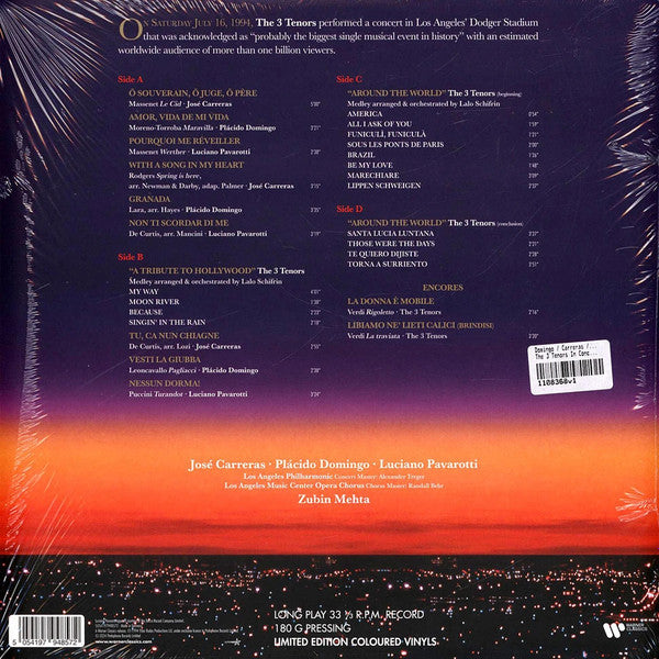 José Carreras, Placido Domingo & Luciano Pavarotti, Zubin Mehta - The 3 Tenors In Concert 1994 Orange/Purple Coloured Vinyl 2LP (Used)