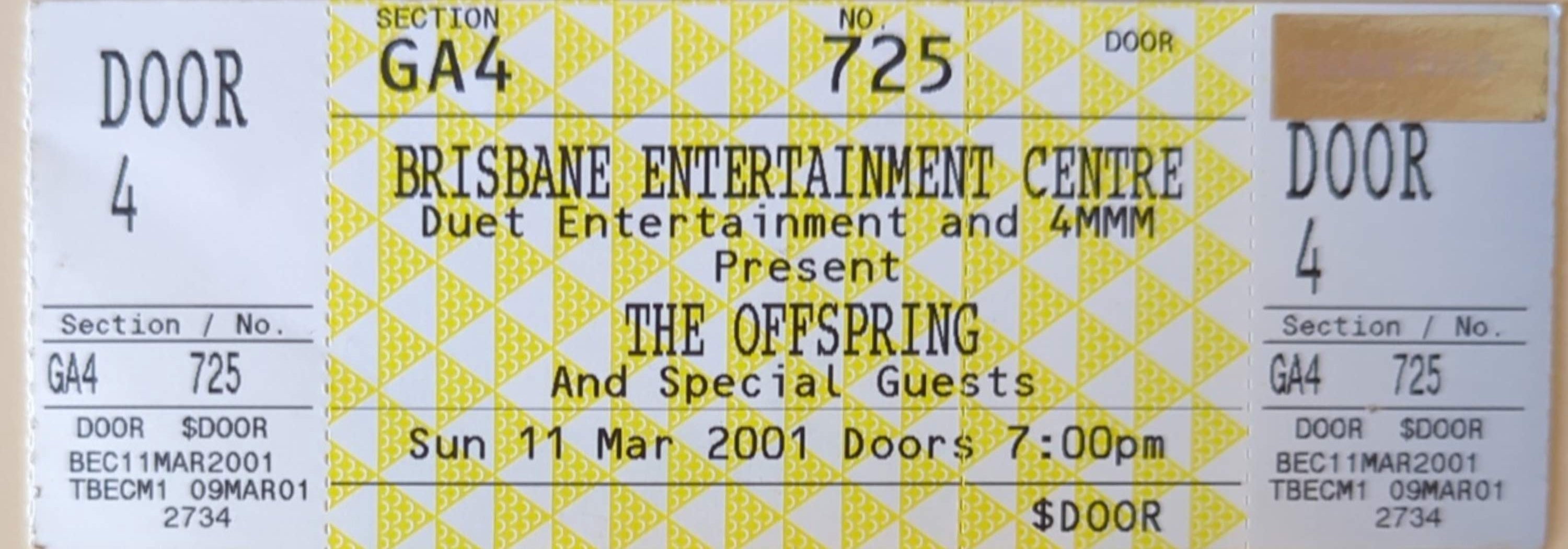 Offspring - 2001 Original Vintage Concert Ticket