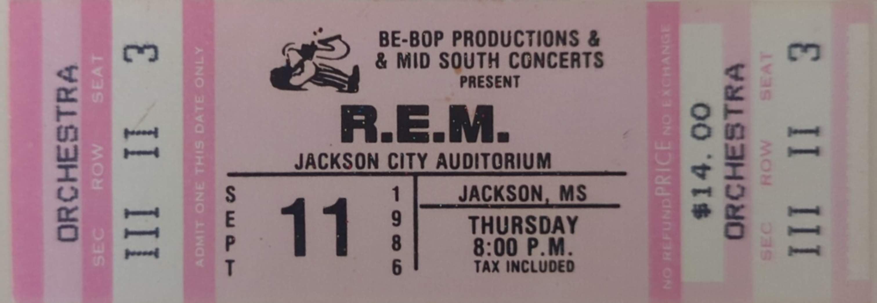 R.E.M. - 1986 Original Vintage Concert Ticket Row II Seat 3