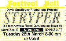Stryper - Festival Hall Brisbane Australia 28 March 1989 Vintage Ticket