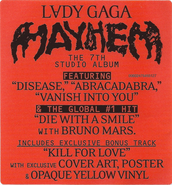 Lady Gaga - Mayhem Limited Edition Yellow Coloured Vinyl 2LP (Used)