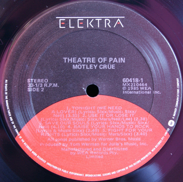 Mötley Crüe - Theatre Of Pain Aus Pressing Vinyl LP (Used)