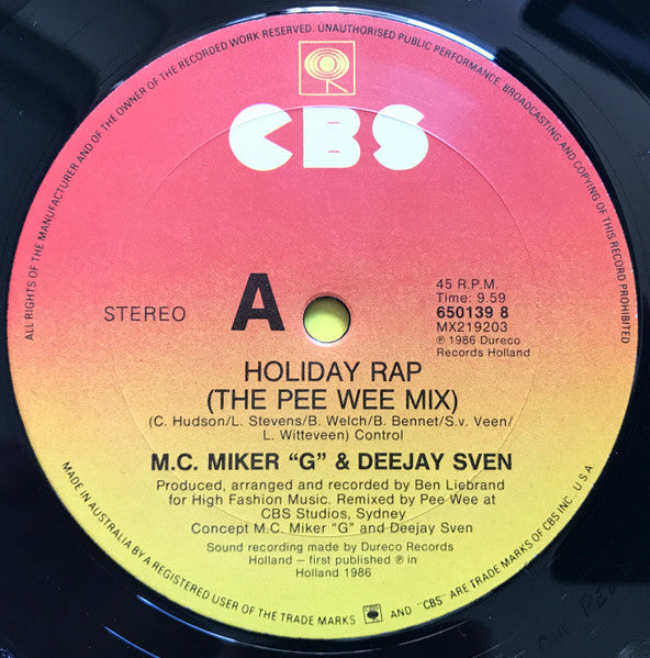 MC Miker G & DJ Sven - Holiday Rap (The Pee Wee Mix) 12" Vinyl Single (Used)