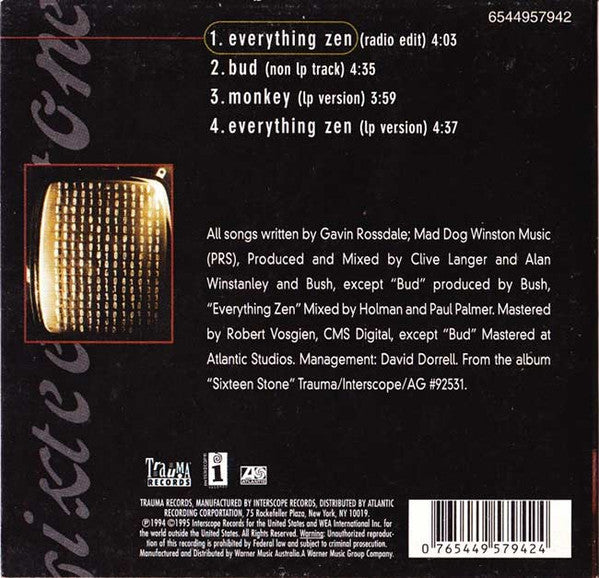 Bush - Everything Zen 4 Track CD Single