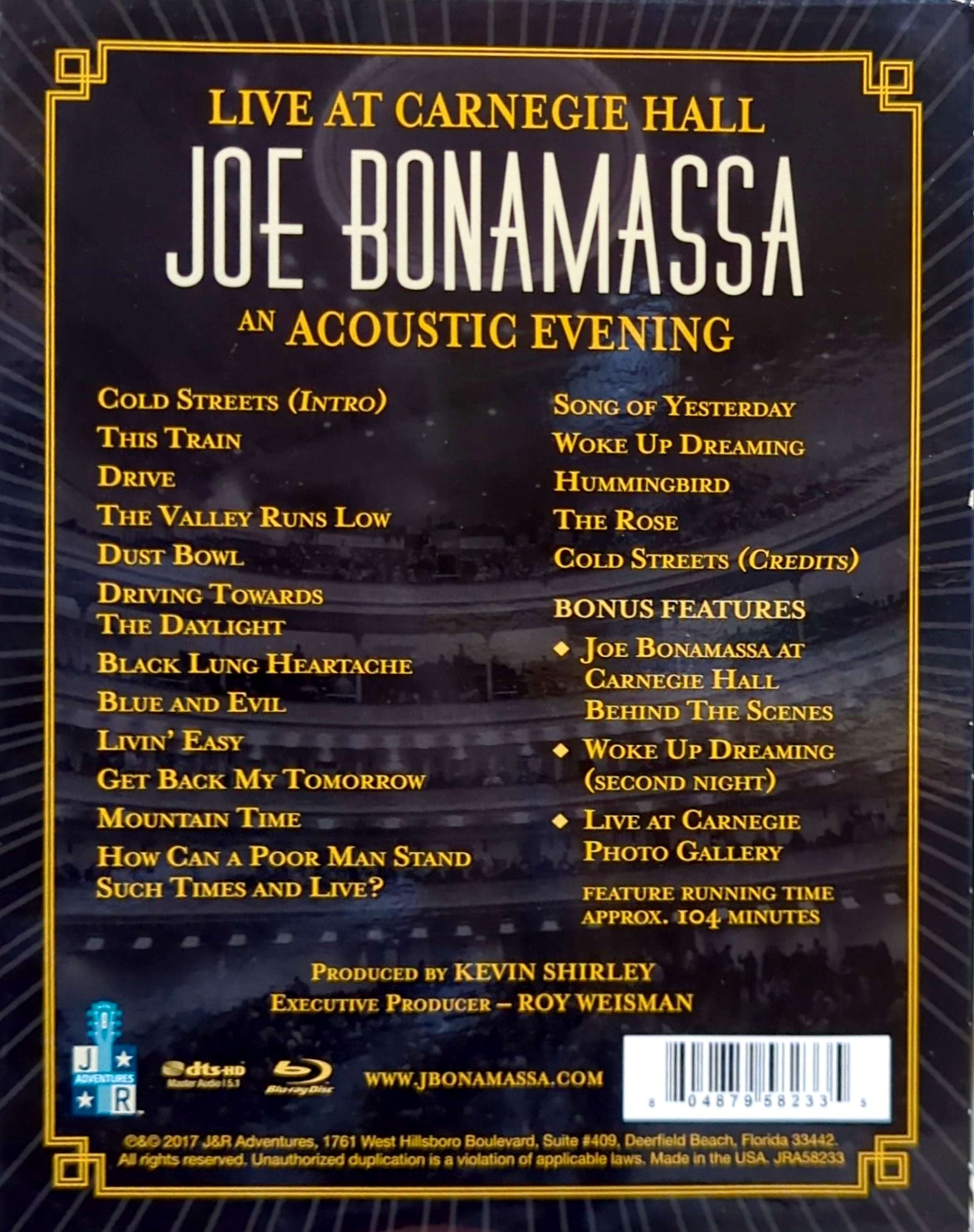 Joe Bonamassa – Live At Carnegie Hall: An Acoustic Evening Blu-Ray DVD With Slipcase