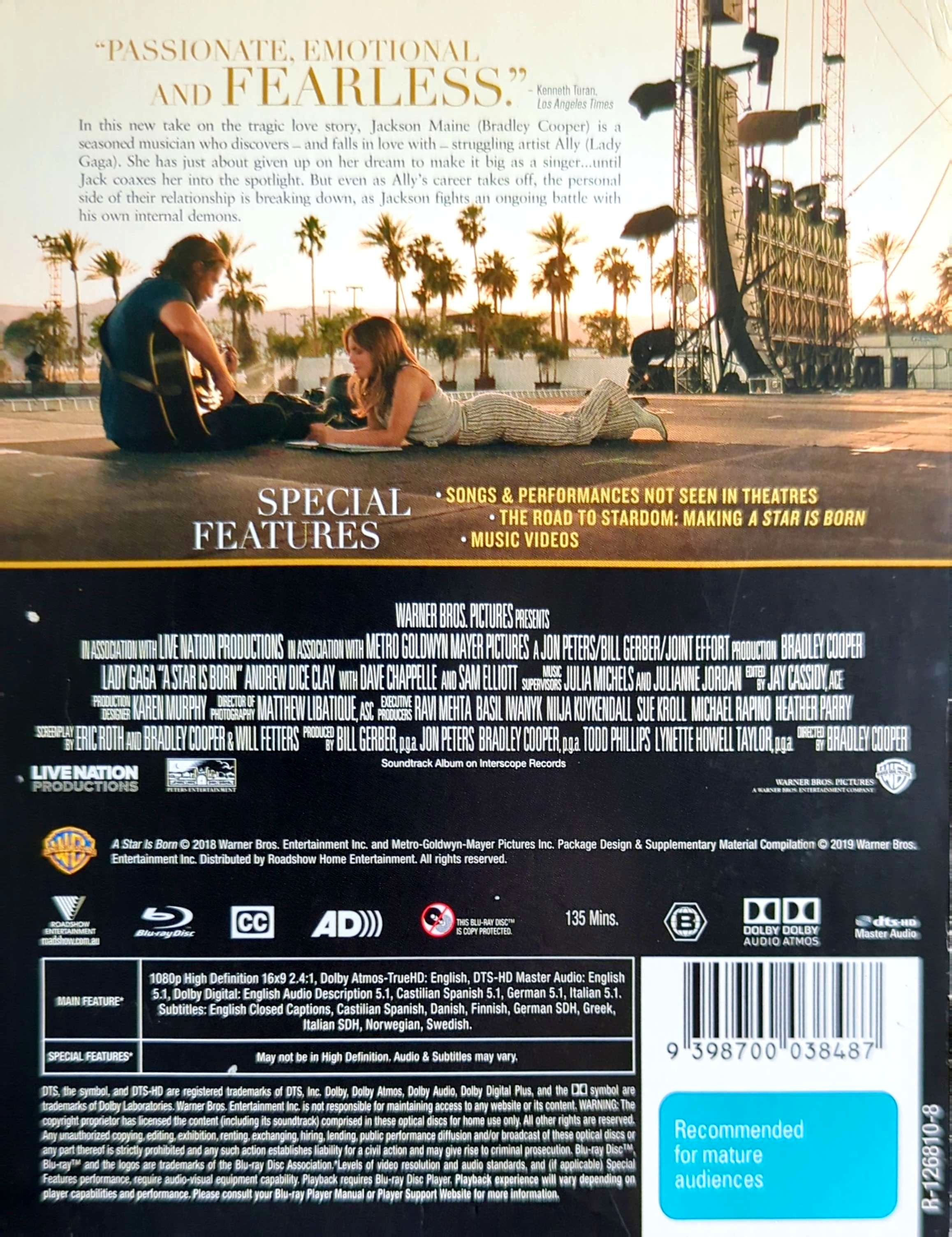 Star Is Born (2018) Blu-Ray DVD (Ltd Ed Steelbook)