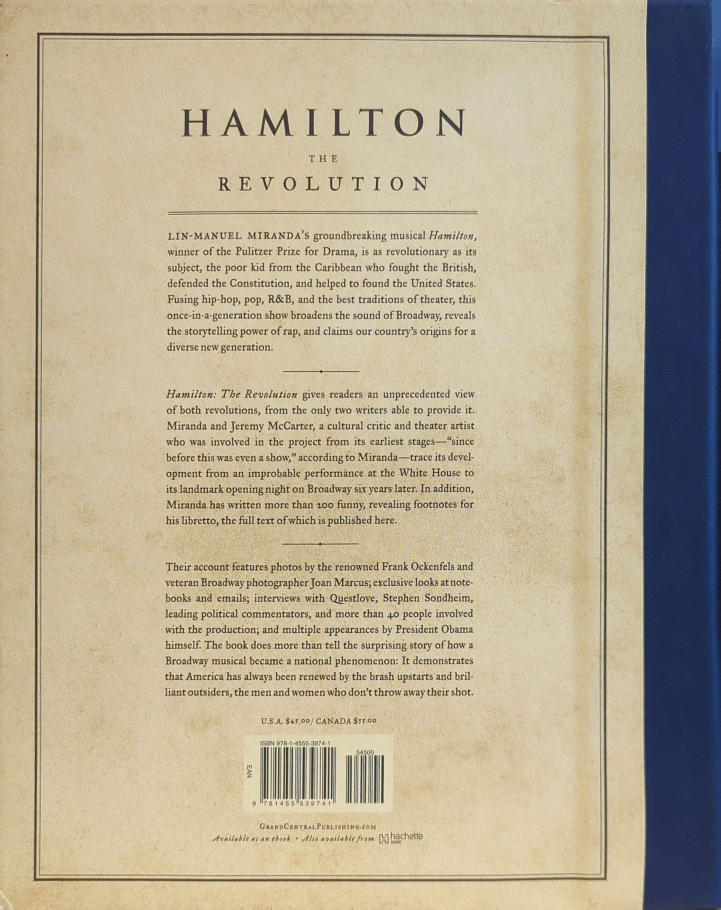 Hamilton - The Revolution Hardcover Book By Lin-Manuel Miranda & Jeremy McCarter (1st Ed) (Like New)