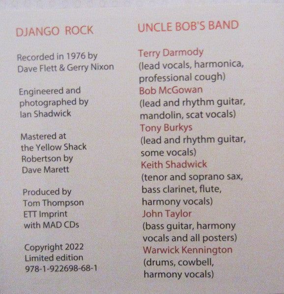 Uncle Bob's Band - Django Rock  1976 2CD (New)