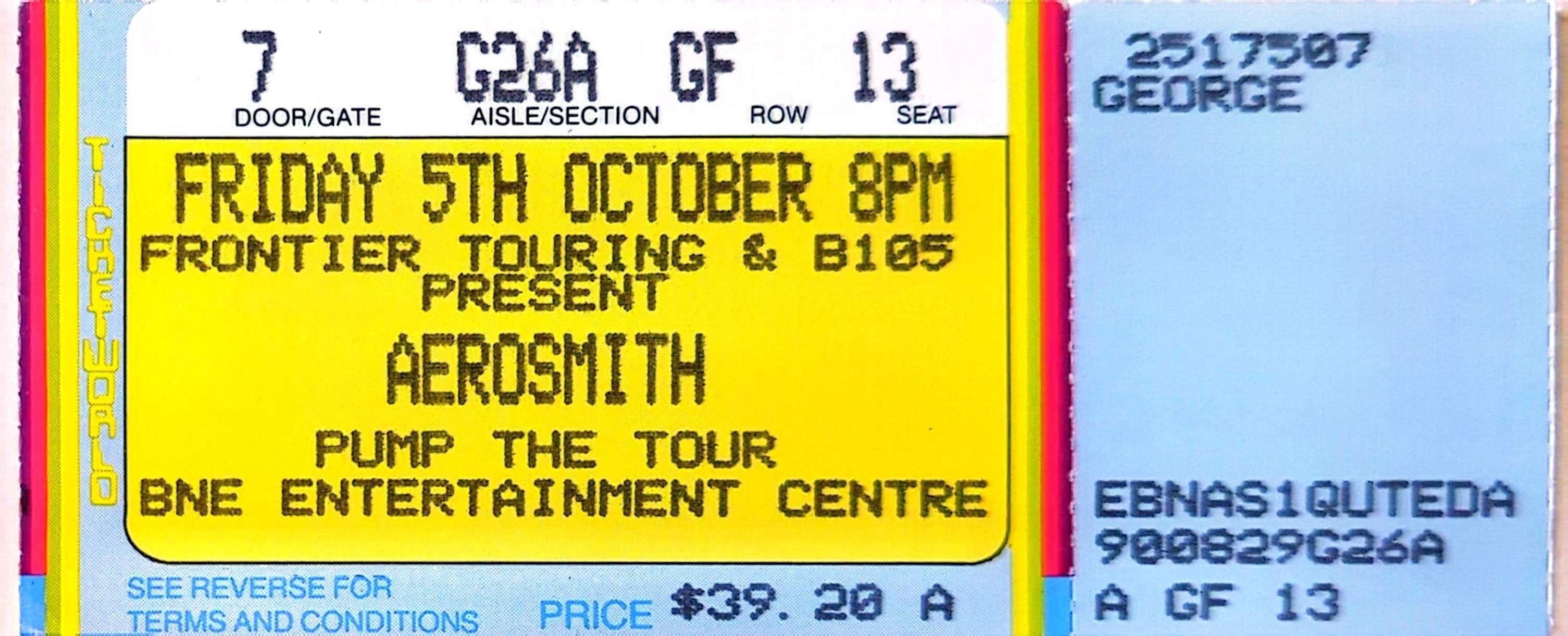 Aerosmith -1990 Original Vintage Concert Ticket Seat 13