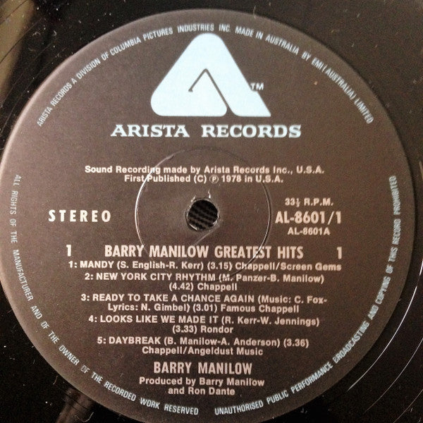 Barry Manilow - Greatest Hits Vinyl 2LP (Used)