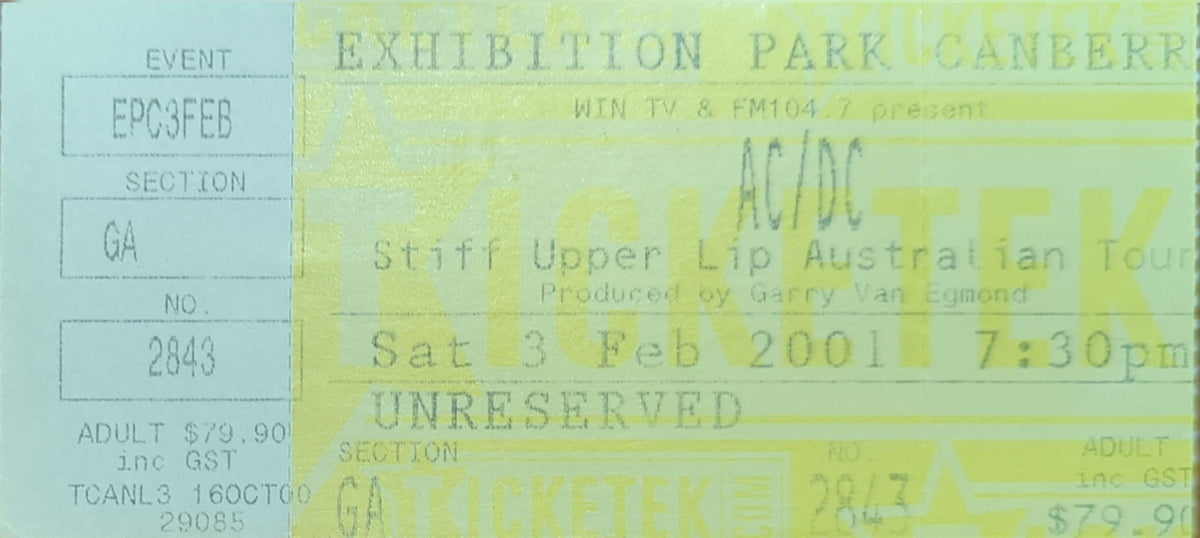AC/DC - 2001 Original Vintage Concert Ticket Seat #2843