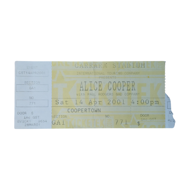 Alice Cooper - Coopertown Tour 2001 Original Vintage Concert Ticket Number 771