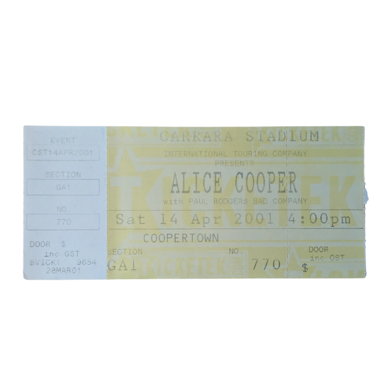 Alice Cooper - Coopertown Tour 2001 Original Vintage Concert Ticket Number 770