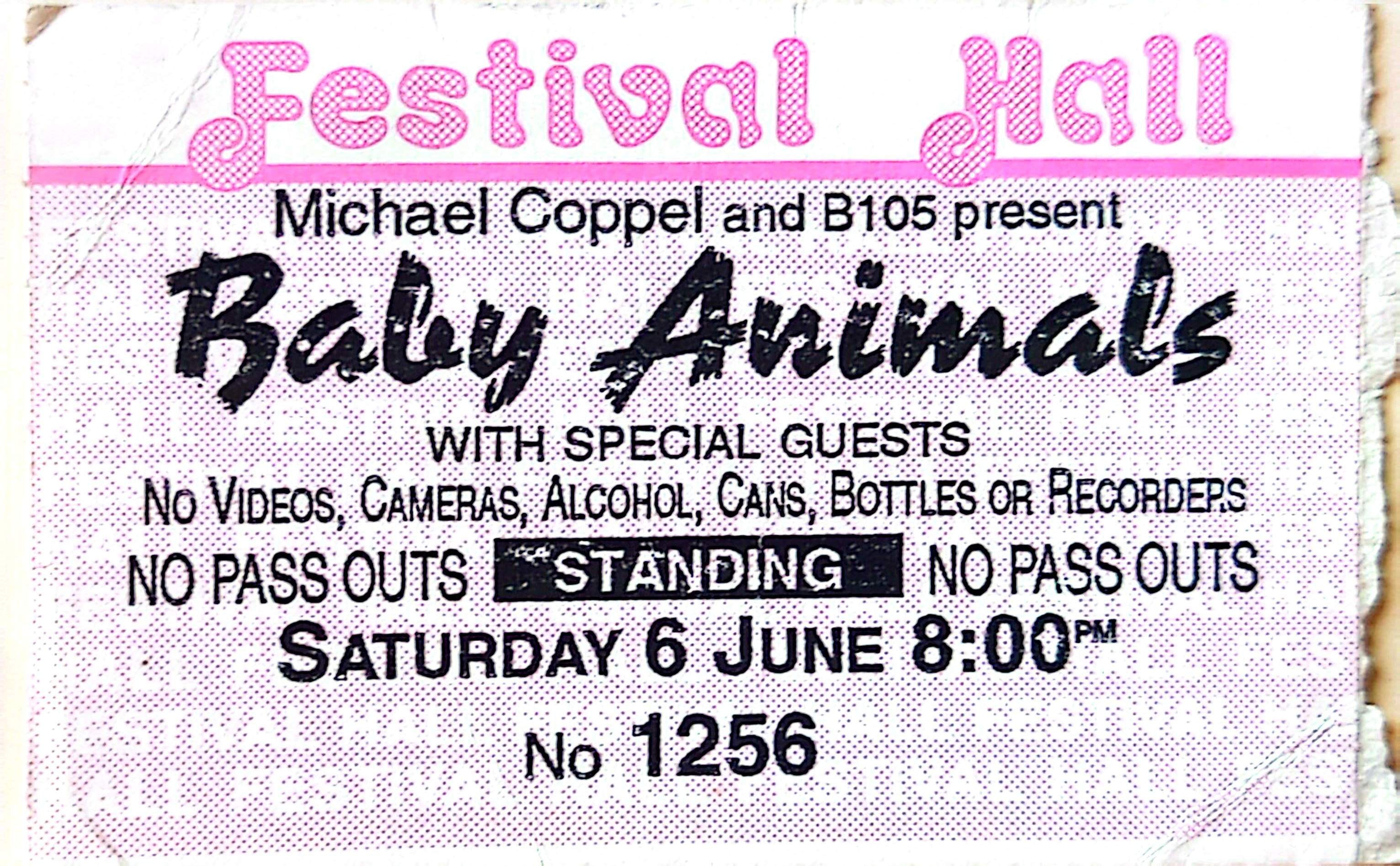 Baby Animals - 1993 - Original Vintage Concert Ticket Seat 1256