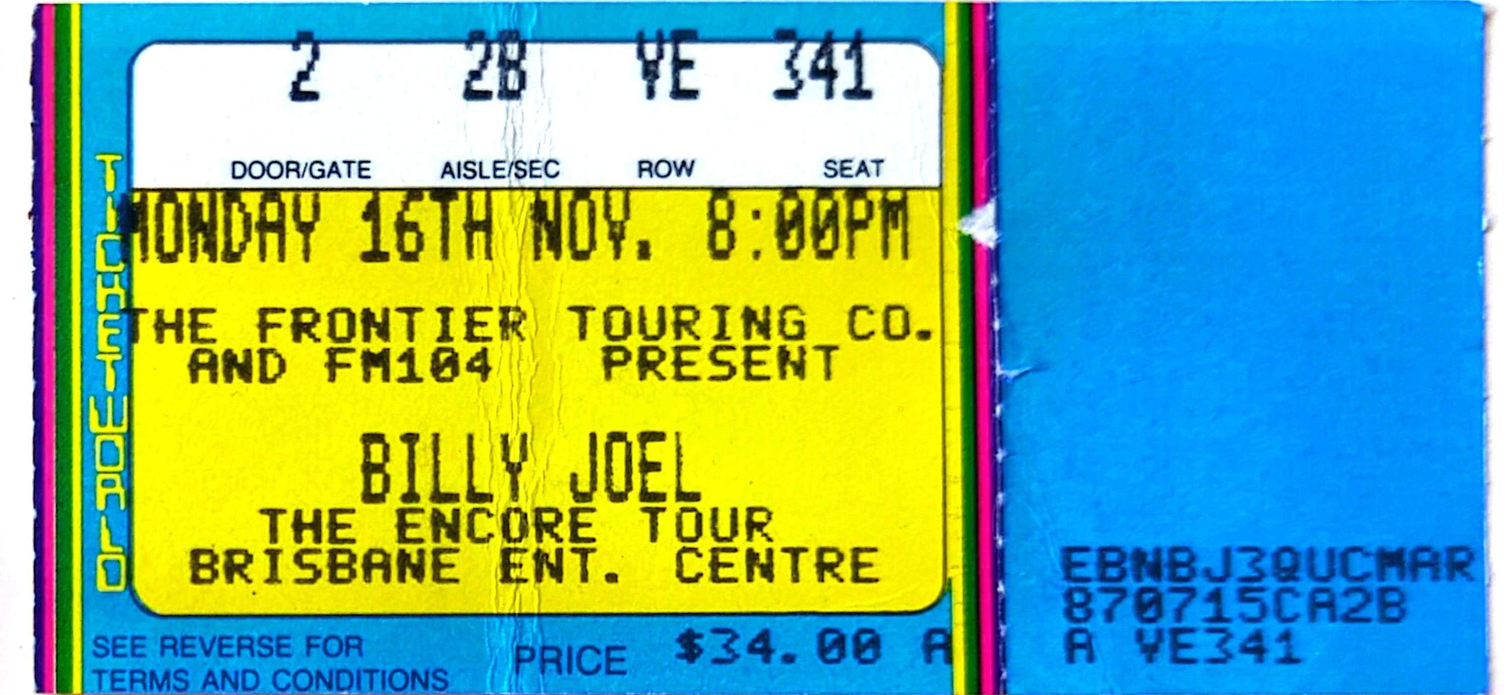 Billy Joel - 2000 Original Vintage Concert Ticket Seat 341
