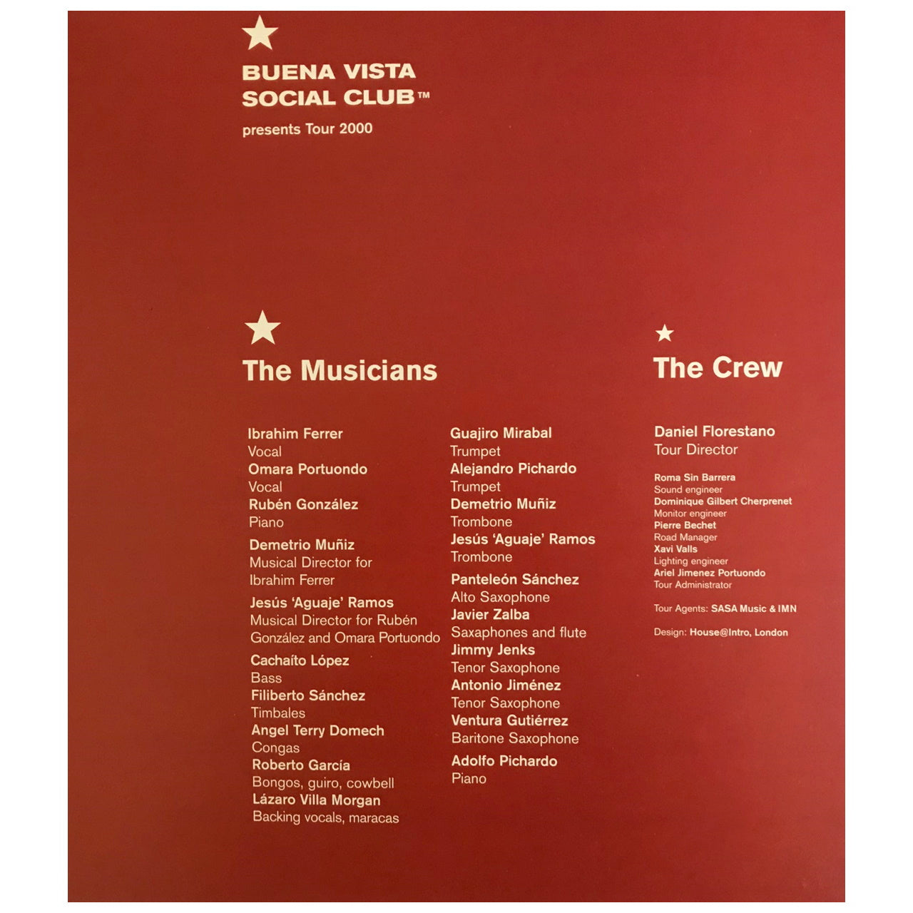 Buena Vista Social Club - Tour 2000 Orginal Concert Tour Program With Ticket