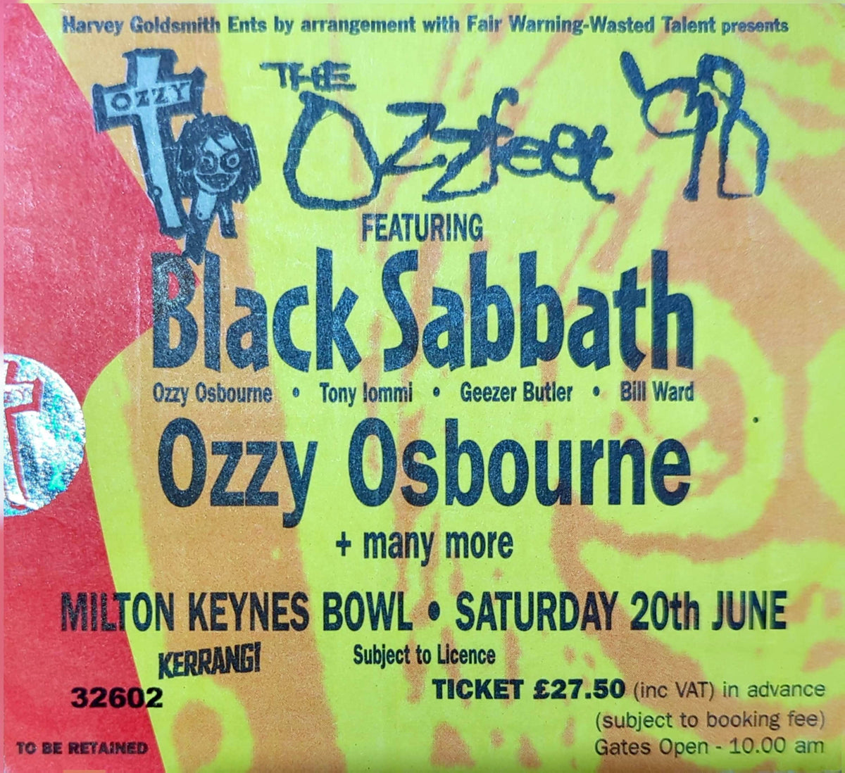 Black Sabbath & Ozzy Osbourne - 1998 Original Vintage Concert Ticket