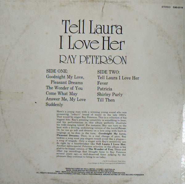 Ray Peterson - Tell Laura I Love Her Vinyl LP (Used)