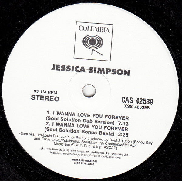 Jessica Simpson - I Wanna Love You Forever 12" Vinyl Single (Used)