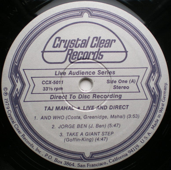 Taj Mahal & The International Rhythm Band - Live & Direct Limited Edition Vinyl LP (Used)