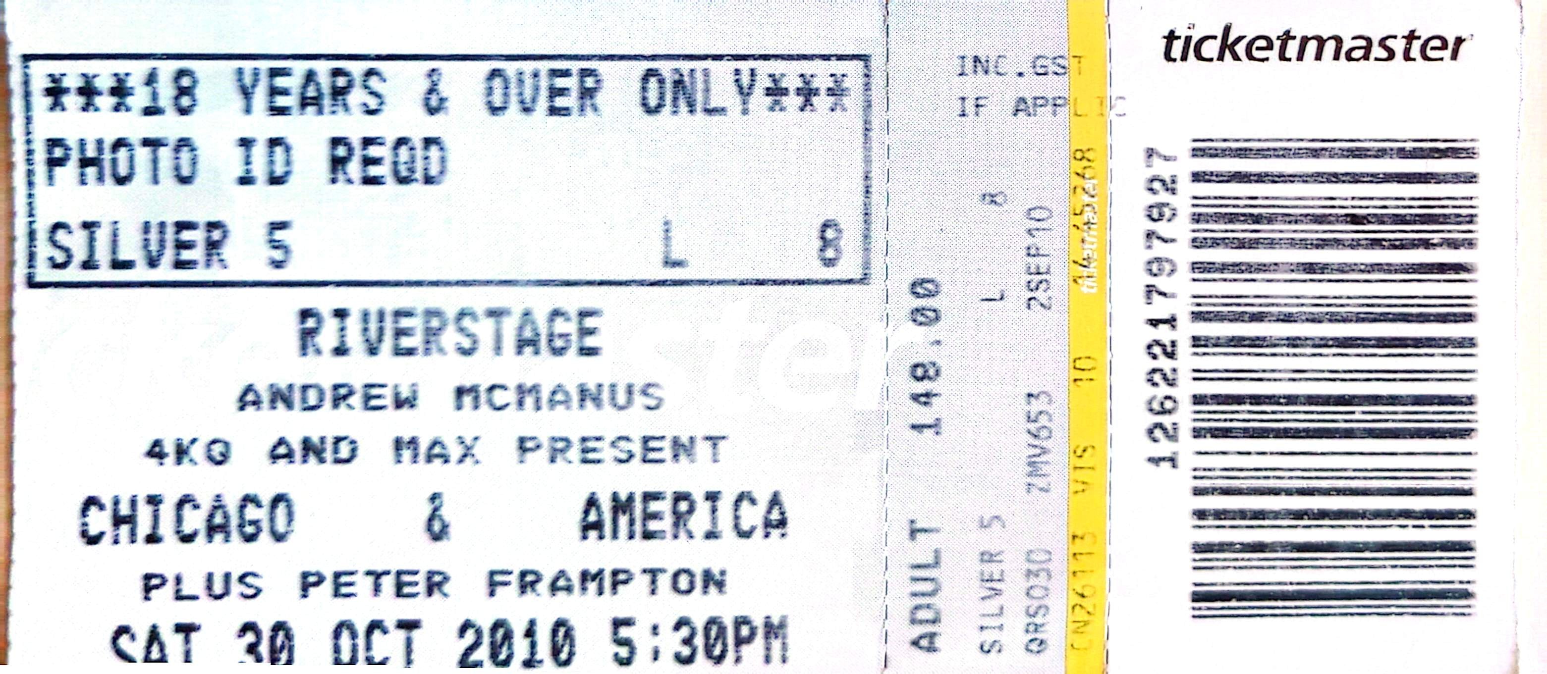 Chicago & America - 2010 Original Vintage Concert Ticket Seat 8