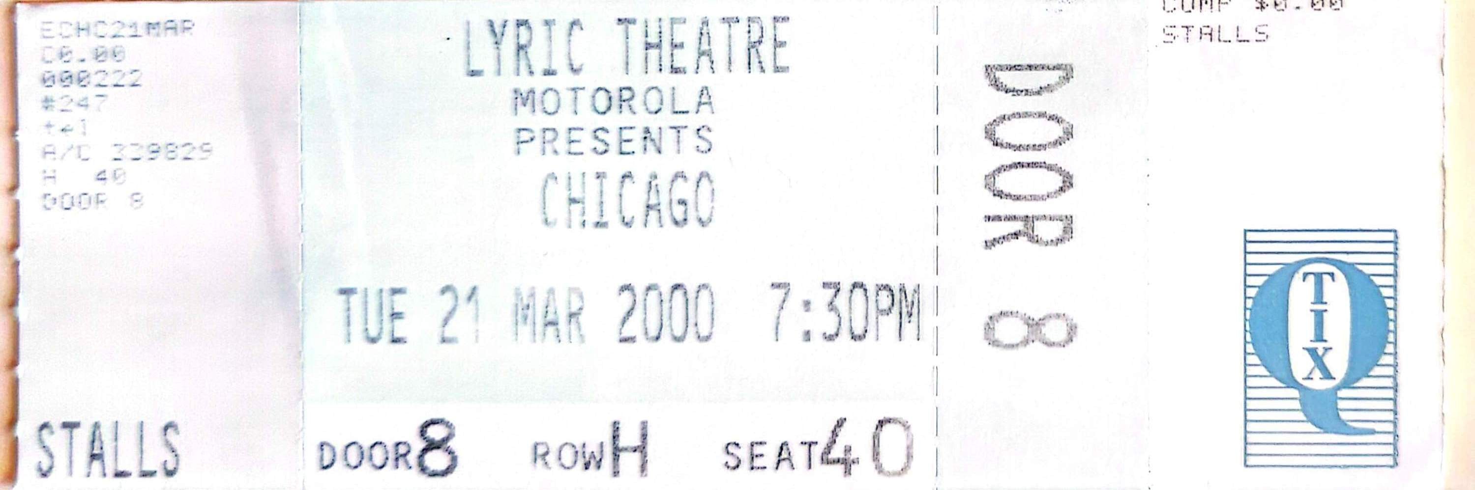 Chicago - 2000 Original Vintage Concert Ticket Seat 40