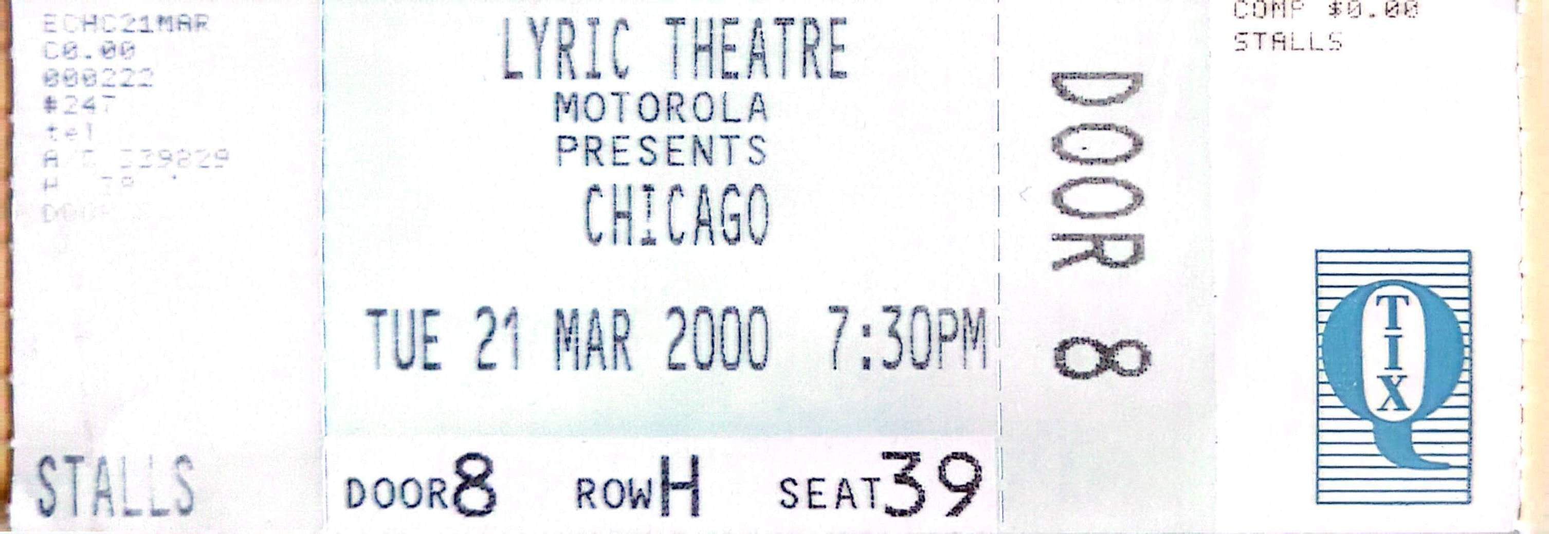 Chicago - 2000 Original Vintage Concert Ticket Seat 39
