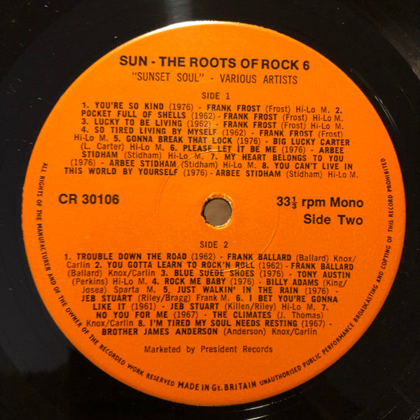 Various Artists - Sun: The Roots Of Rock: Volume 6: Sunset Soul Vinyl LP (Used)