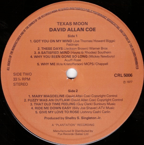 David Allan Coe - Texas Moon Vinyl LP (Used)