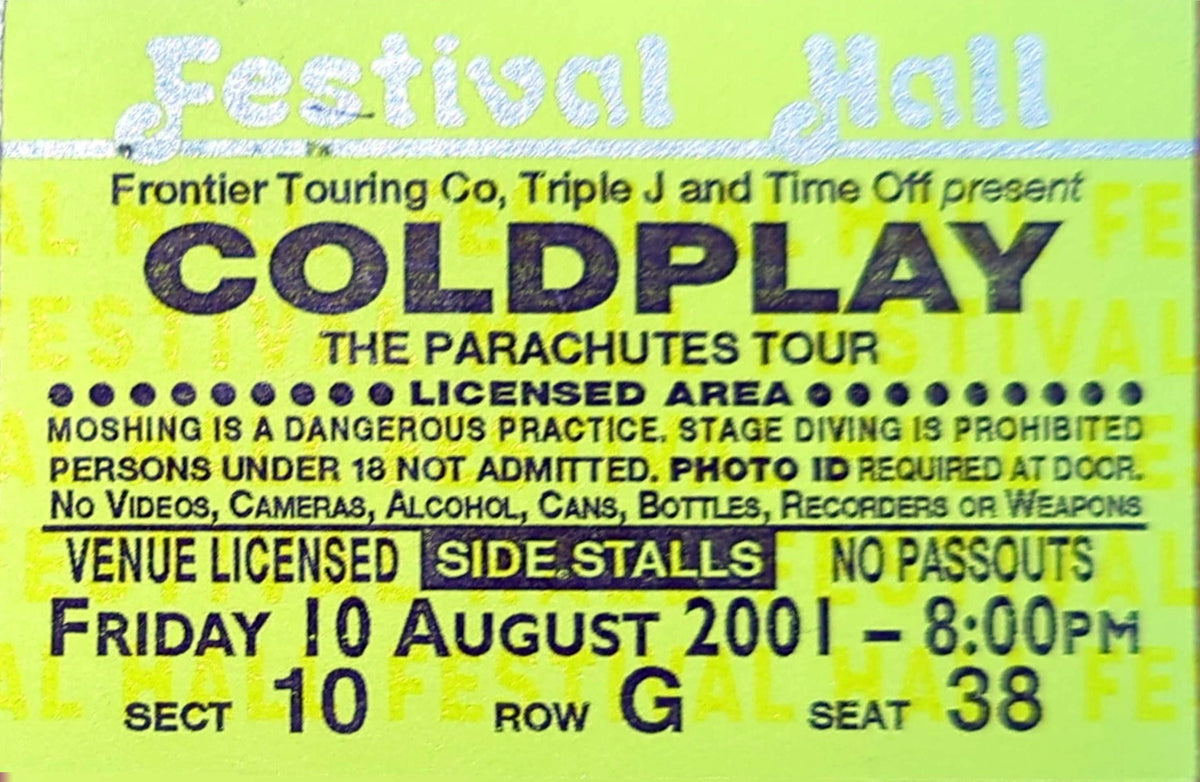 Coldplay - 2001 Original Vintage Concert Ticket Seat #G38