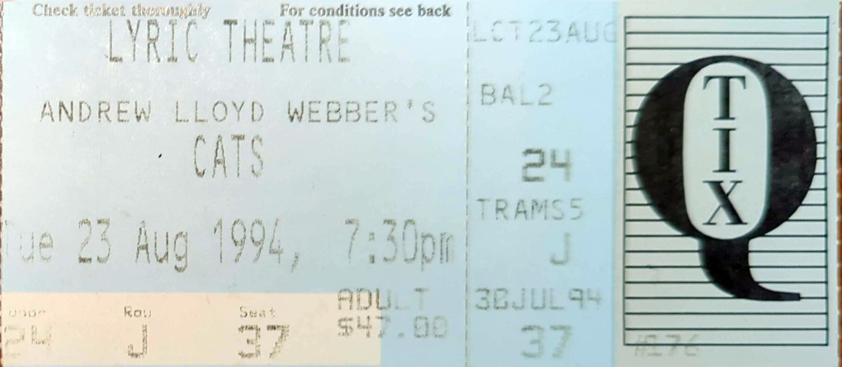 Cats - 1994 Original Vintage Concert Ticket Seat #J37
