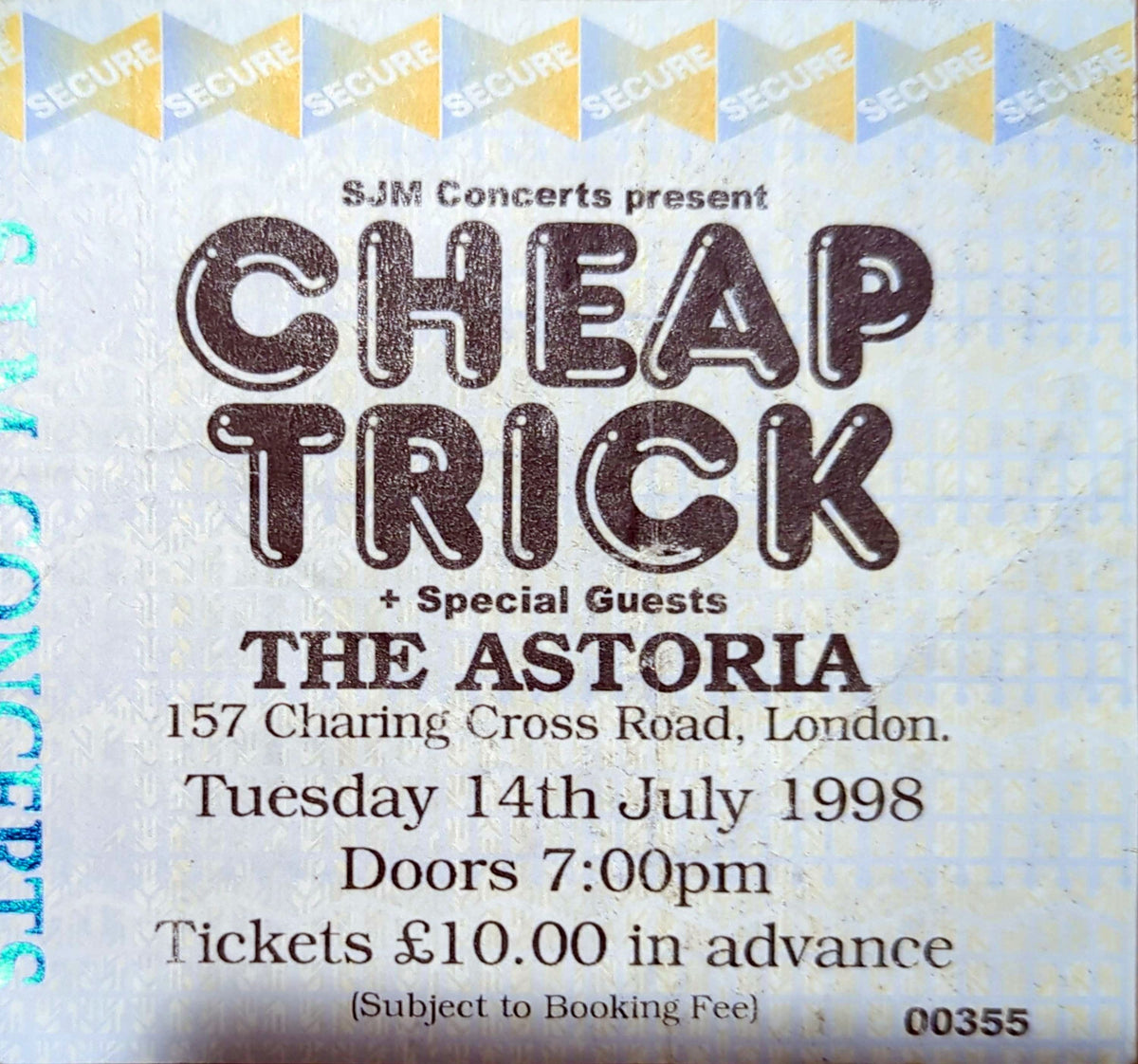 Cheap Trick - 1998 Original Vintage Concert Ticket Seat #355